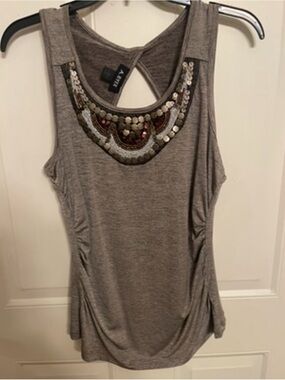 Taupe Embellished Sleeveless Tank Top with Sequin Neckline new